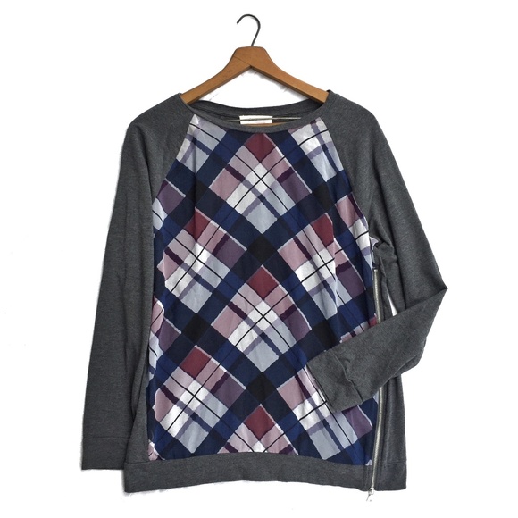 Two by Vince Camuto Tops - {Two by Vince Camuto}Plaid Exposed Zip Knit Top